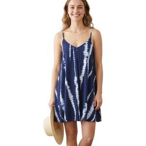 VENUS Slip Dress Navy Blue White Tie Dye V-Neck Summer Small Festival